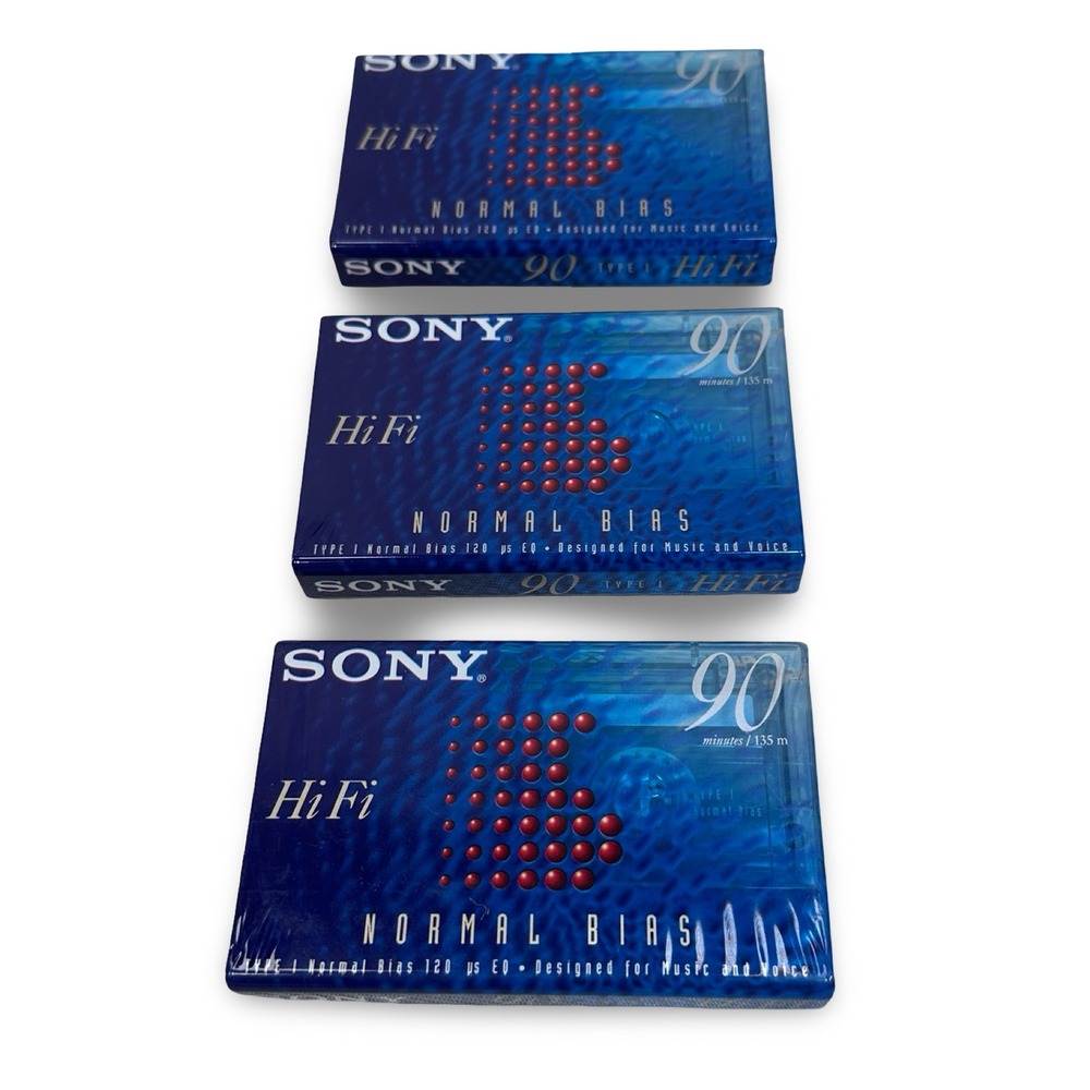 Lot of 3 Sony HiFi 90 Type I Normal Bias Blank Audio Cassette Tapes New Sealed